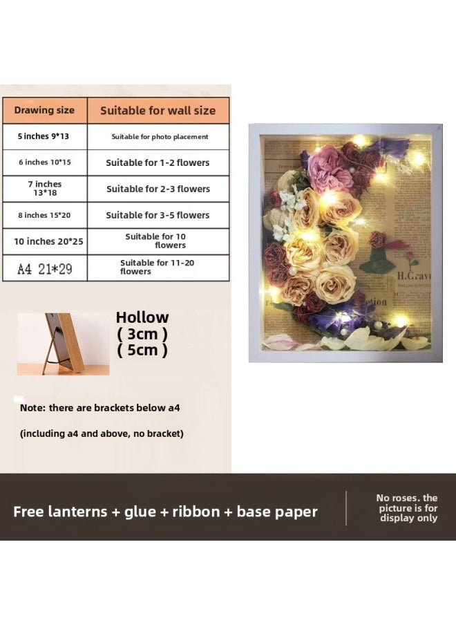 Wengkai Shell Three-dimensional Hollow Photo Frame Specimen Frame Diy Table Plant Clay Dried Flower Display Frame Frame Wooden-Colour:A4 [inner Diameter 21*30cm] - White [hollow 5cm] Horizontal And Vertical Table