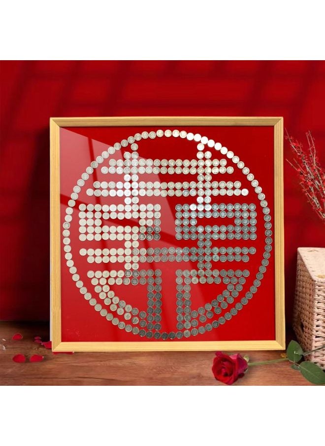 Best Friend Wedding Gift Coin Photo Frame Template Diy Handmade Gift Flocking Cloth 5 50 Cents Mao Xi Zi Xi Zi-Color:Laurel Color Yuanxi 60-60 Requires 42 Wedding Coins - Complete Set Of Photo Frames * Dispensing Glue * Velvet Template