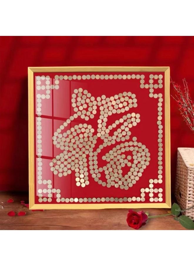 Best Friend Wedding Gift Coin Photo Frame Template Diy Handmade Gift Flocking Cloth 5 50 Cents Mao Xi Zi Xi Zi-Color:Laurel Color Yuanxi 60-60 Requires 42 Wedding Coins - Complete Set Of Photo Frames * Dispensing Glue * Velvet Template