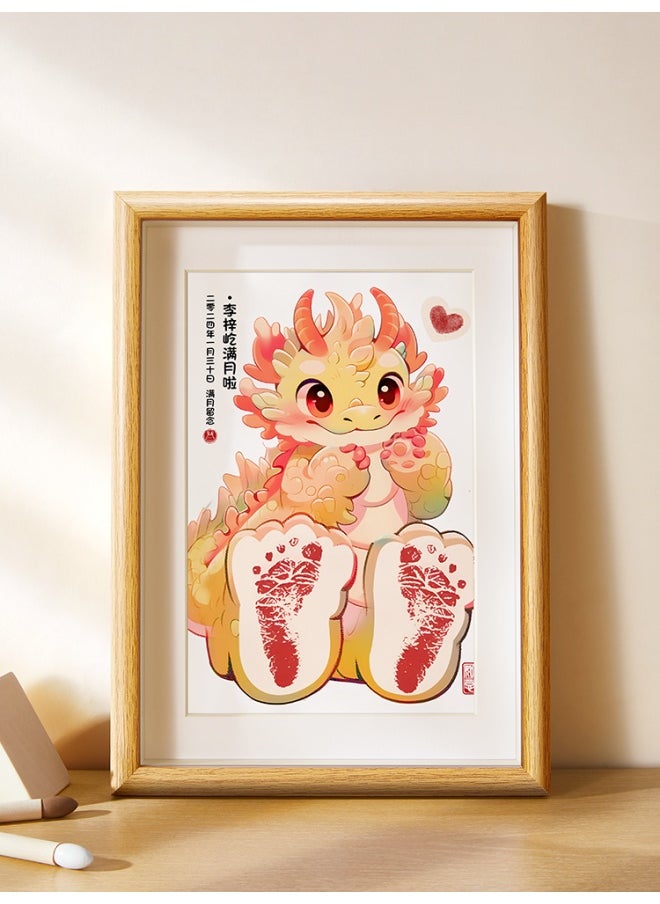 One-year-old Hand And Foot Prints As A Souvenir Of Dragon Baby's Full Moon And 100 Days Ritual To Commemorate One-year-old One-gift One-inch Joyful Hand And Foot Prints Photo Frame-Color:Cute Rabbit C Style [universal For 100 Days For One Year Old] A4