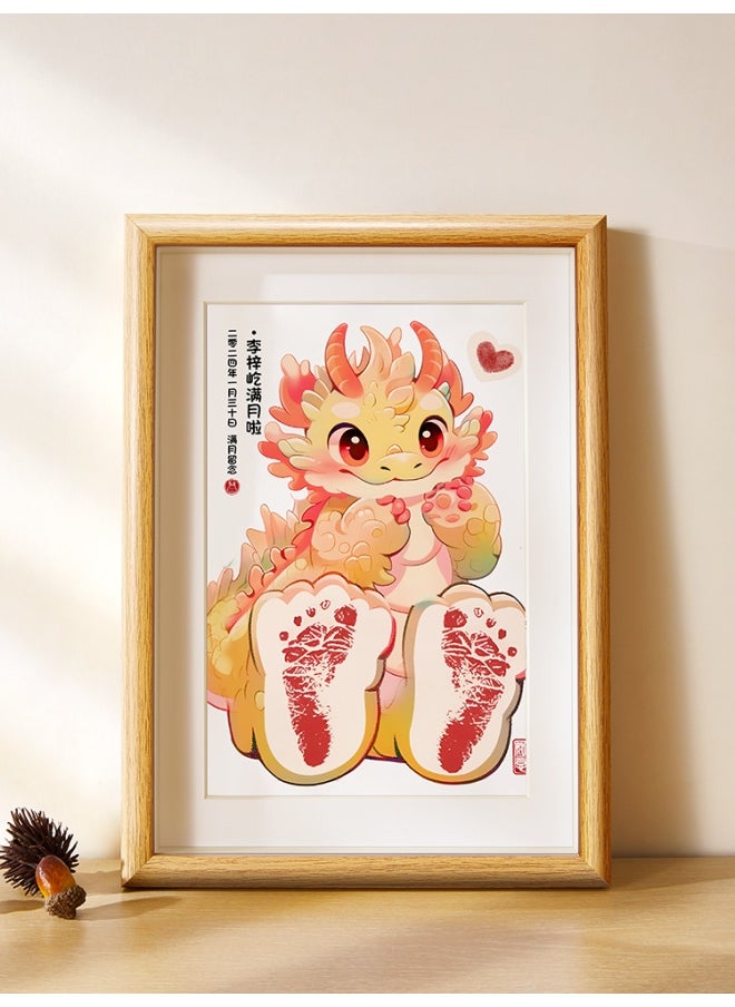 One-year-old Hand And Foot Prints As A Souvenir Of Dragon Baby's Full Moon And 100 Days Ritual To Commemorate One-year-old One-gift One-inch Joyful Hand And Foot Prints Photo Frame-Color:Cute Rabbit C Style [universal For 100 Days For One Year Old] A4
