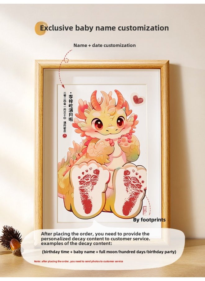 One-year-old Hand And Foot Prints As A Souvenir Of Dragon Baby's Full Moon And 100 Days Ritual To Commemorate One-year-old One-gift One-inch Joyful Hand And Foot Prints Photo Frame-Color:Cute Rabbit C Style [universal For 100 Days For One Year Old] A4