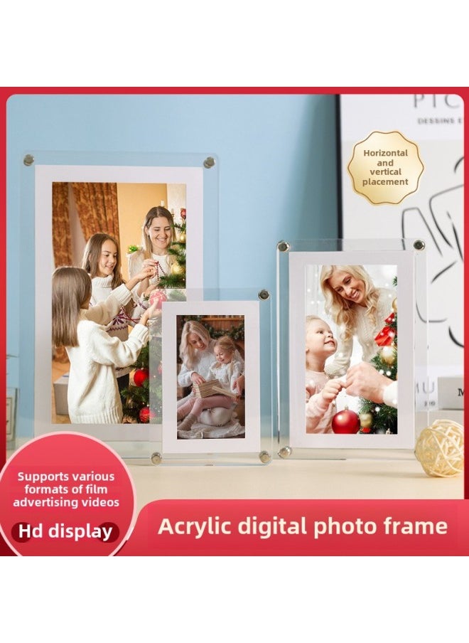 Hot Sale 7 Inch Acrylic HD Screen Video Transparent Photo Frame LCD Player Electronic Music Cloud Photo Album-Color:White 7inch Screen European Standard