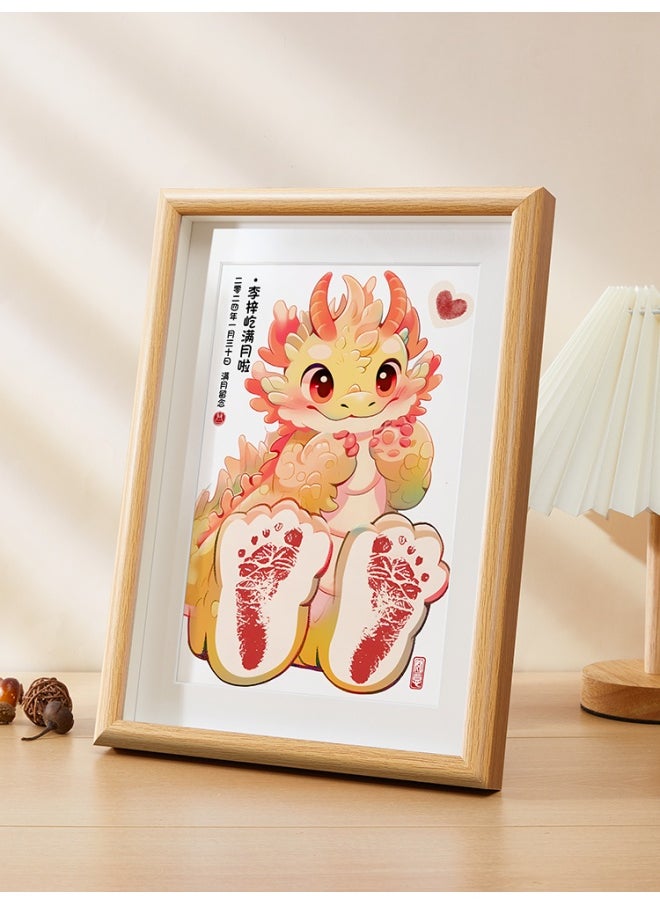 One-year-old Hand And Foot Prints As A Souvenir Of Dragon Baby's Full Moon And 100 Days Ritual To Commemorate One-year-old One-gift One-inch Joyful Hand And Foot Prints Photo Frame-Color:Cute Rabbit D Style [common For 100 Days For One Year Old] A4