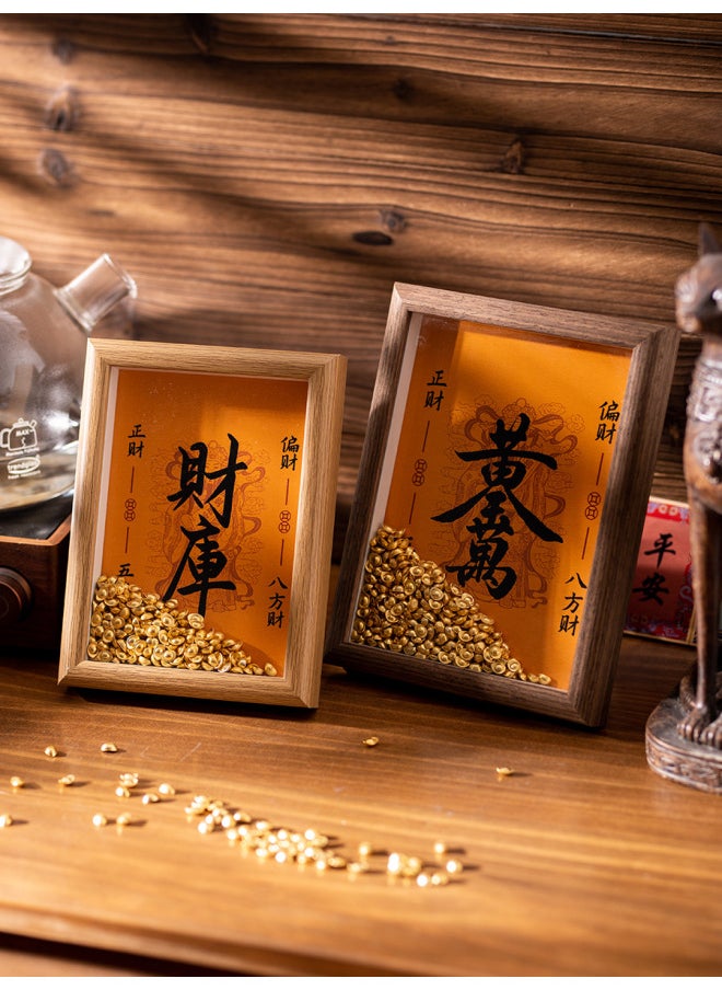 Weng Kai Huang God Of Wealth Open And Replenish Library Photo Frame Ornaments Twelve Zodiac Treasury Key GanDaojia Open Library Gold Key Table-Color:10inch (inner Diameter 20.3*25.4cm) Photo Frame + Painting Core - Wood Color [gold 0kg ]