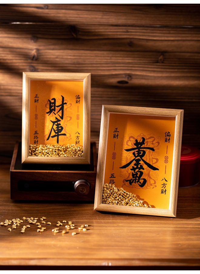 Weng Kai Huang God Of Wealth Open And Replenish Library Photo Frame Ornaments Twelve Zodiac Treasury Key GanDaojia Open Library Gold Key Table-Color:10inch (inner Diameter 20.3*25.4cm) Photo Frame + Painting Core - Wood Color [gold 0kg ]