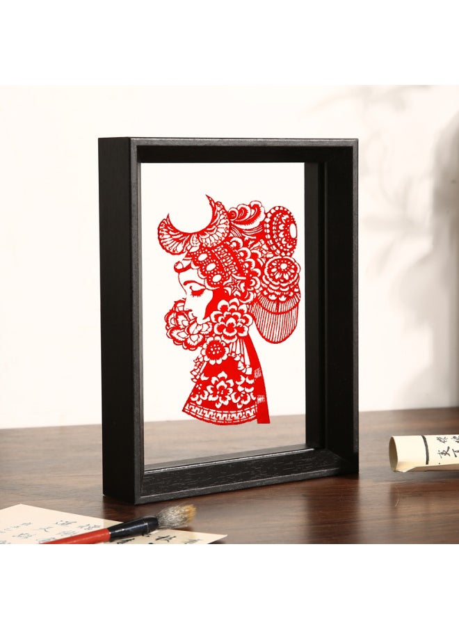 Chinese-style Double-sided Transparent Photo Frame Table Year Paper-cut Fu Character Calligraphy Frame Mounted Ornaments Specimen Display Stand A4 Frame-Color:Square 10inch [can Hold 25.4*25.4]-black