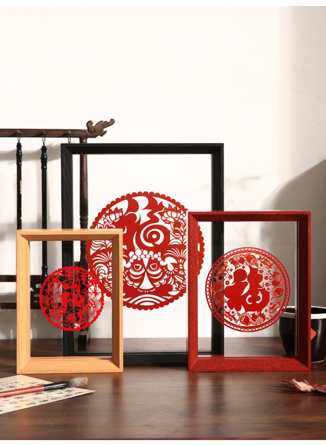 Chinese-style Double-sided Transparent Photo Frame Table Year Paper-cut Fu Character Calligraphy Frame Mounted Ornaments Specimen Display Stand A4 Frame-Color:16inch [can Hold 30.5*40.6cm]-black