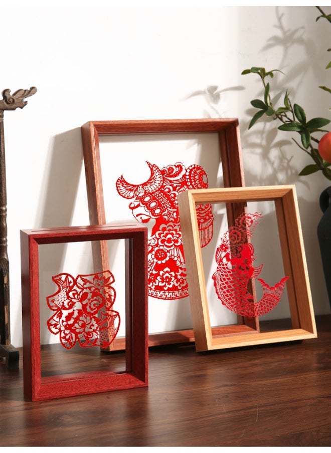 Chinese-style Double-sided Transparent Photo Frame Table Year Paper-cut Fu Character Calligraphy Frame Mounted Ornaments Specimen Display Stand A4 Frame-Color:16inch [can Hold 30.5*40.6cm]-black