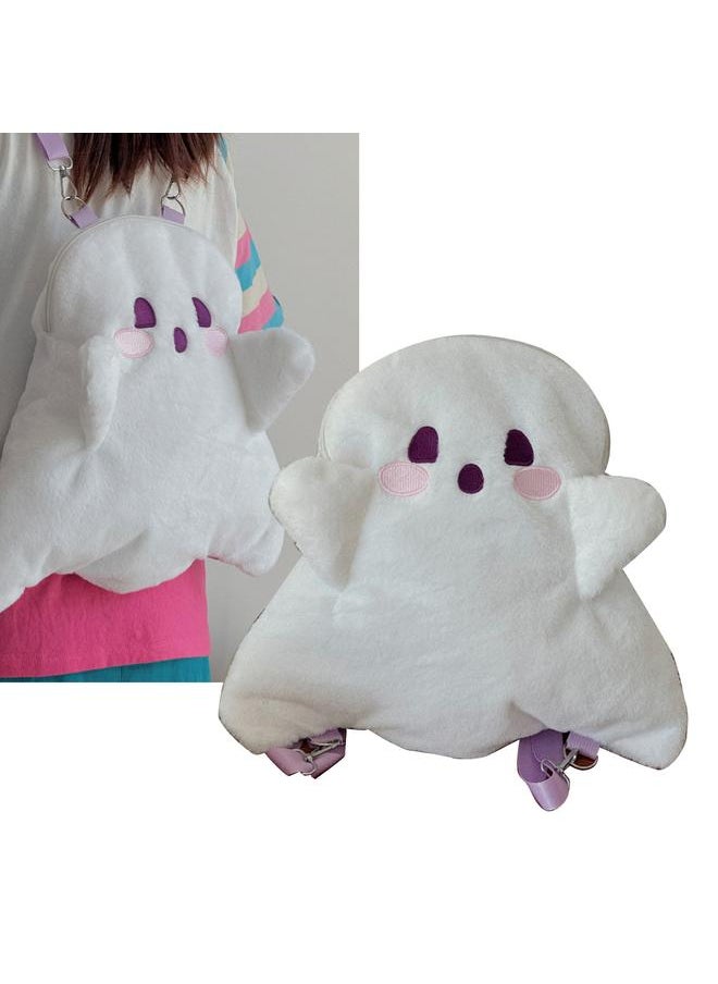 Ghost Plush Backpack Cute Large Capacity Soft Cartoon Multifunctional Fluffy Bag for Girls Women White Free Size