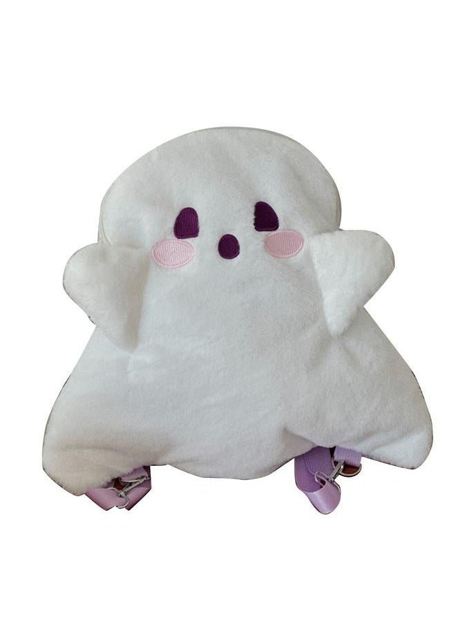 Ghost Plush Backpack Cute Large Capacity Soft Cartoon Multifunctional Fluffy Bag for Girls Women White Free Size