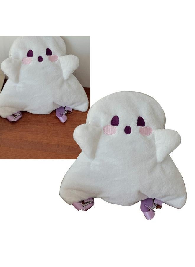 Ghost Plush Backpack Cute Large Capacity Soft Cartoon Multifunctional Fluffy Bag for Girls Women White Free Size