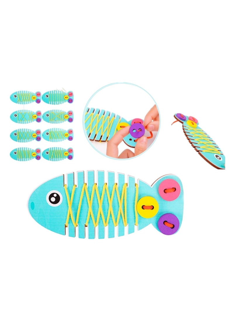 Montessori Learning Basic Life Skills Teaching Aids Threading Button Sewing Little Fish Wooden Board Game Educational Toys For Kids