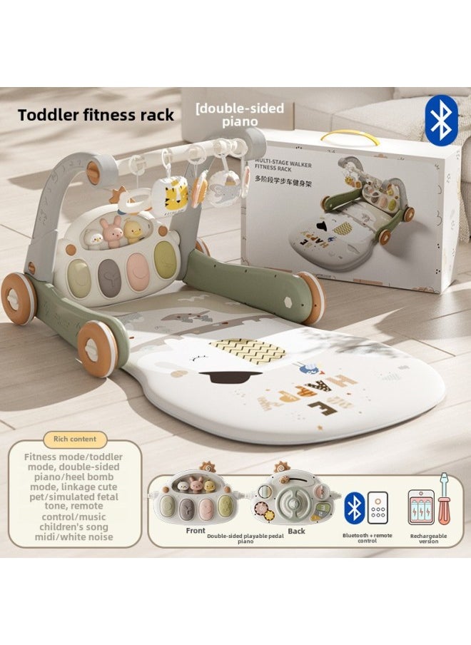 Baby Pedal Piano Trolley Fitness Rack Baby Educational Early Education Toys Newborn Fitness Toys Gift Box-Color:Bluetooth Version [double-sided Piano] Bud Gray Rechargeable Battery Screwdriver