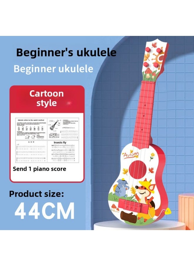 44cm Children's Simulation Guitar Ukulele Can Play Musical Instruments Music Enlightenment Toy Manufacturers Wholesale-Color:44cm Cartoon Little Fox Red