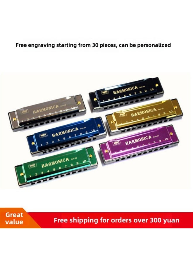 Titanium Copper Core 10 Hole Blues Harmonica Student Children Early Education Educational Musical Instruments Toy Harmonica Wholesale-Colour:10-hole Titanium Harmonica (red)