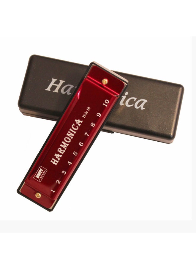 Titanium Copper Core 10 Hole Blues Harmonica Student Children Early Education Educational Musical Instruments Toy Harmonica Wholesale-Colour:10-hole Titanium Harmonica (red)