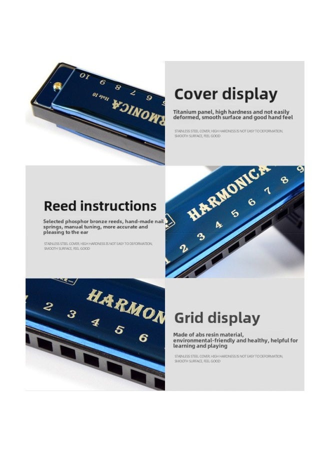 Titanium Copper Core 10 Hole Blues Harmonica Student Children Early Education Educational Musical Instruments Toy Harmonica Wholesale-Colour:10-hole Titanium Harmonica (red)