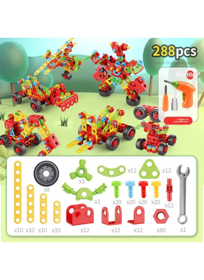 [Direct Supply] Children's Puzzle DIY Assembled Toolbox Nut Building Blocks Electric Drill Screw Puzzle Toy-Color:Lz5841-288PCs Electric Screw-Storage Barrel