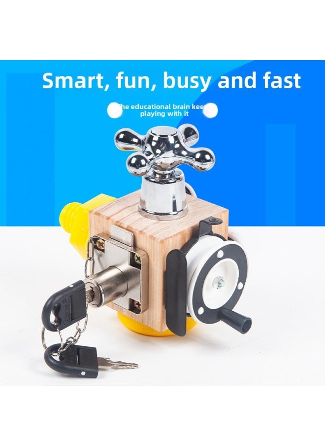 Coax Baby Artifact Busy Block Montessori Puzzle Hands-on Ability Logical Thinking Cognitive Simulation Unlock Wooden Toys-Color:Cognitive Handcrank Busy Block