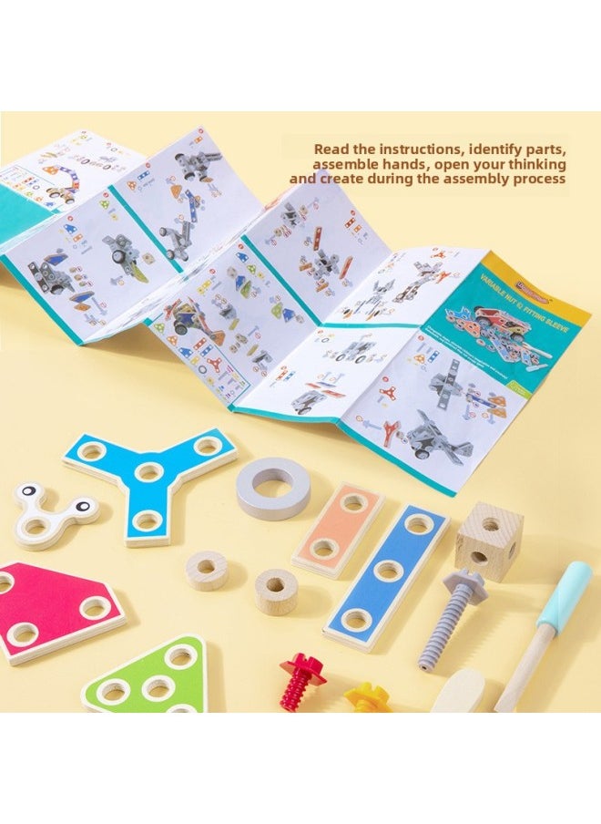 Wooden Nut Combination Toy Children's Screw Nut Combination Disassembly And Assembling Early Education Educational Puzzle Assembling And Disassembling Building Blocks-Color:62 Nut Combination