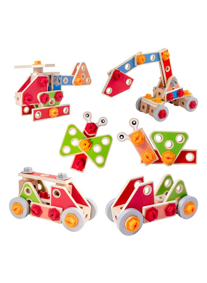 Wooden Nut Combination Toy Children's Screw Nut Combination Disassembly And Assembling Early Education Educational Puzzle Assembling And Disassembling Building Blocks-Color:62 Nut Combination