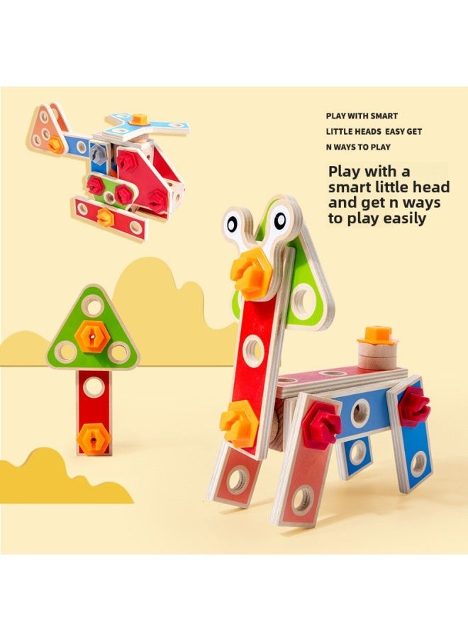 Wooden Nut Combination Toy Children's Screw Nut Combination Disassembly And Assembling Early Education Educational Puzzle Assembling And Disassembling Building Blocks-Color:62 Nut Combination