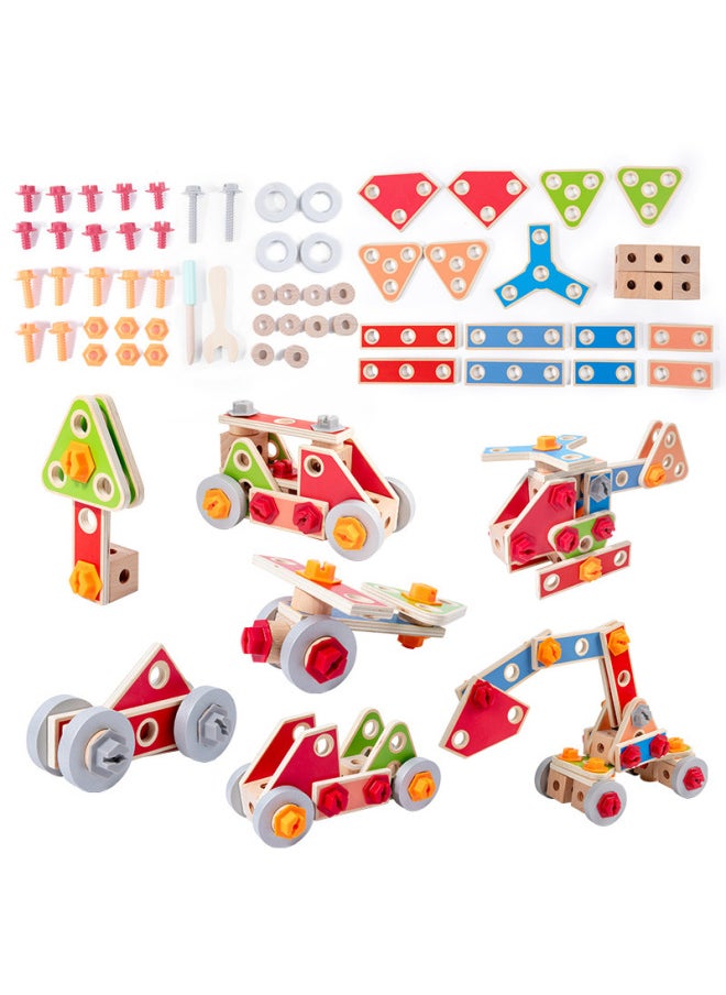 Wooden Nut Combination Toy Children's Screw Nut Combination Disassembly And Assembling Early Education Educational Puzzle Assembling And Disassembling Building Blocks-Color:62 Nut Combination