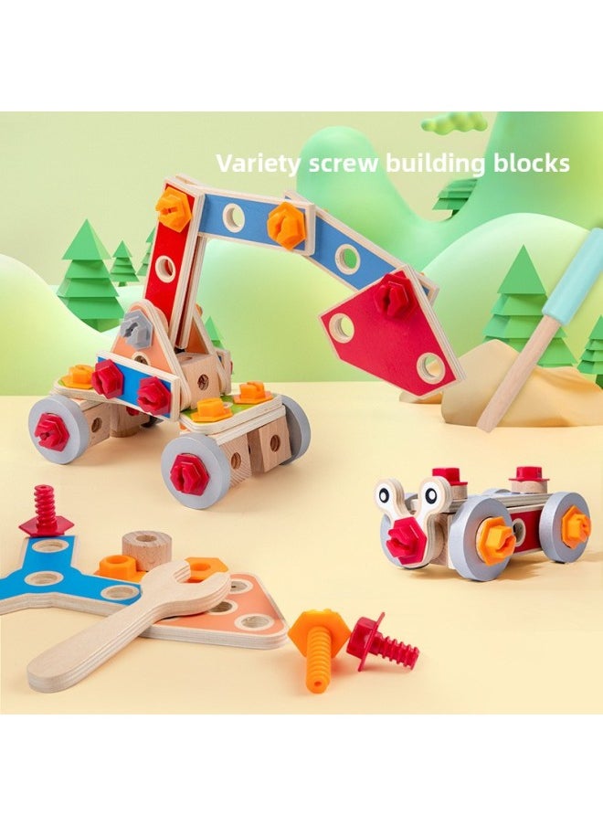 Wooden Nut Combination Toy Children's Screw Nut Combination Disassembly And Assembling Early Education Educational Puzzle Assembling And Disassembling Building Blocks-Color:62 Nut Combination