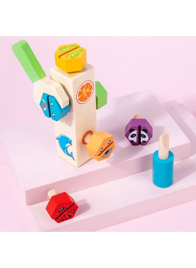 Children's Nut Disassembly Screw Wooden Toy Logical Thinking Training Baby Early Education Intelligence Assembling Building Blocks-Color:Animal Screw Toy