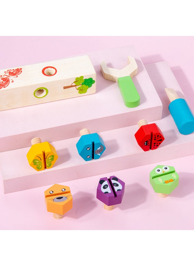Children's Nut Disassembly Screw Wooden Toy Logical Thinking Training Baby Early Education Intelligence Assembling Building Blocks-Color:Animal Screw Toy