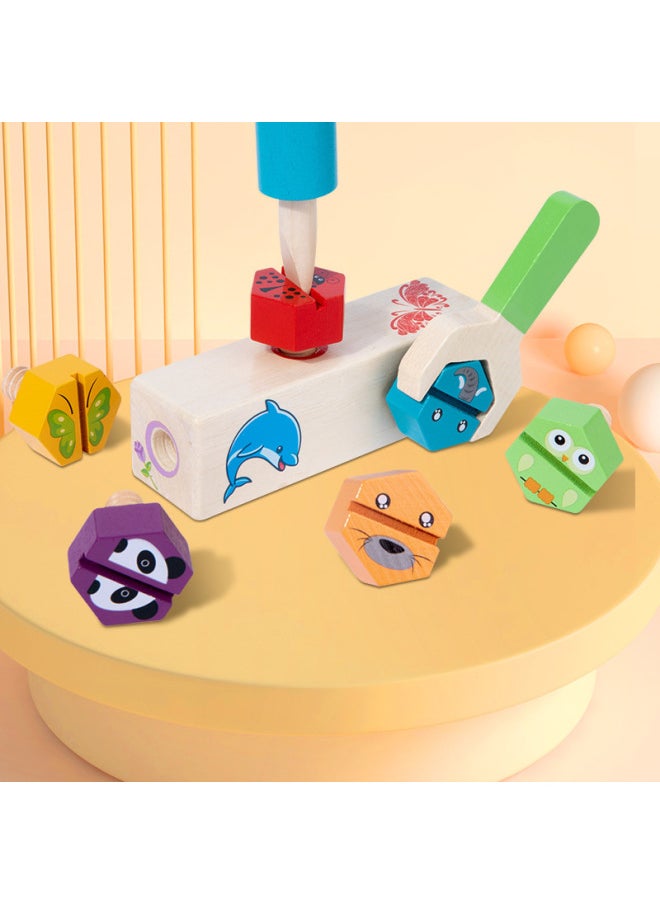 Children's Nut Disassembly Screw Wooden Toy Logical Thinking Training Baby Early Education Intelligence Assembling Building Blocks-Color:Animal Screw Toy