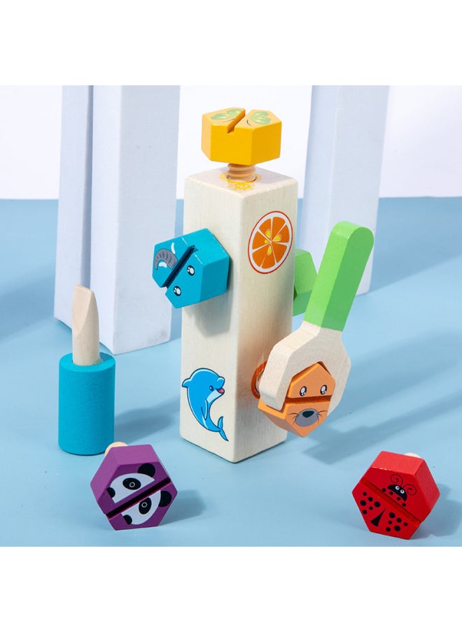 Children's Nut Disassembly Screw Wooden Toy Logical Thinking Training Baby Early Education Intelligence Assembling Building Blocks-Color:Animal Screw Toy