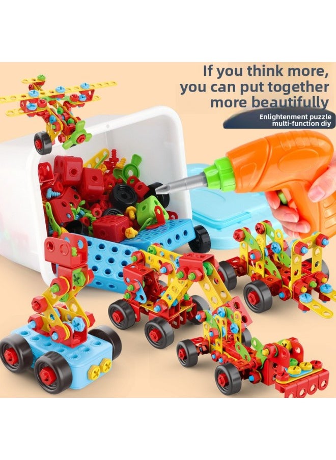 [Direct Supply] Children's Puzzle DIY Assembled Toolbox Nut Building Blocks Electric Drill Screw Puzzle Toy-Color:Lz5842-404PCs Electric Screw-storage Barrel