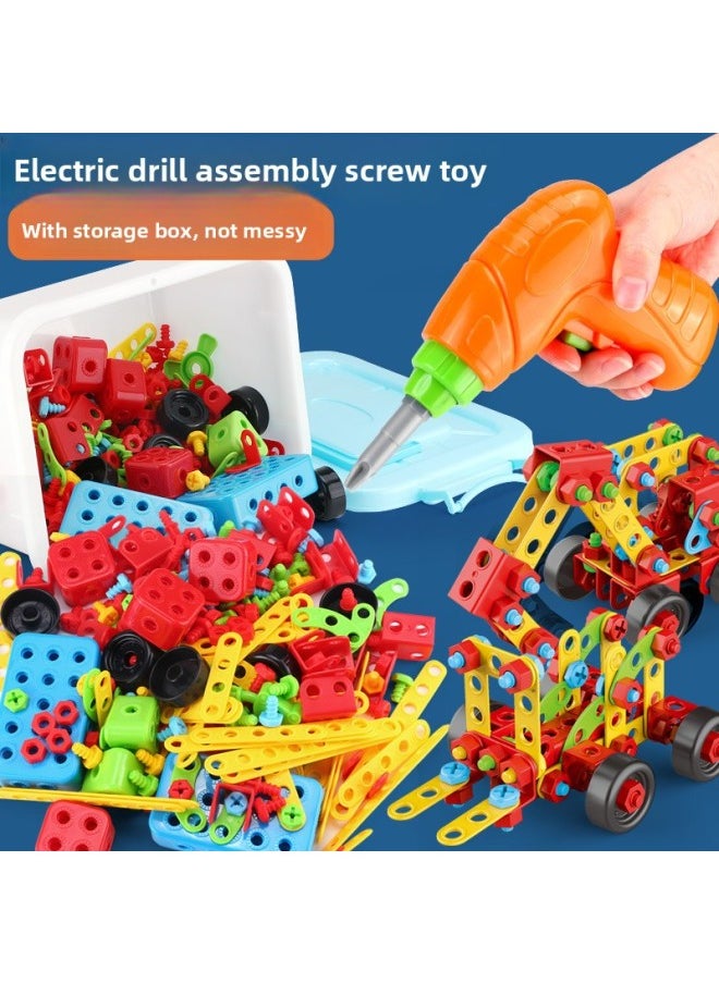 [Direct Supply] Children's Puzzle DIY Assembled Toolbox Nut Building Blocks Electric Drill Screw Puzzle Toy-Color:Lz5842-404PCs Electric Screw-storage Barrel