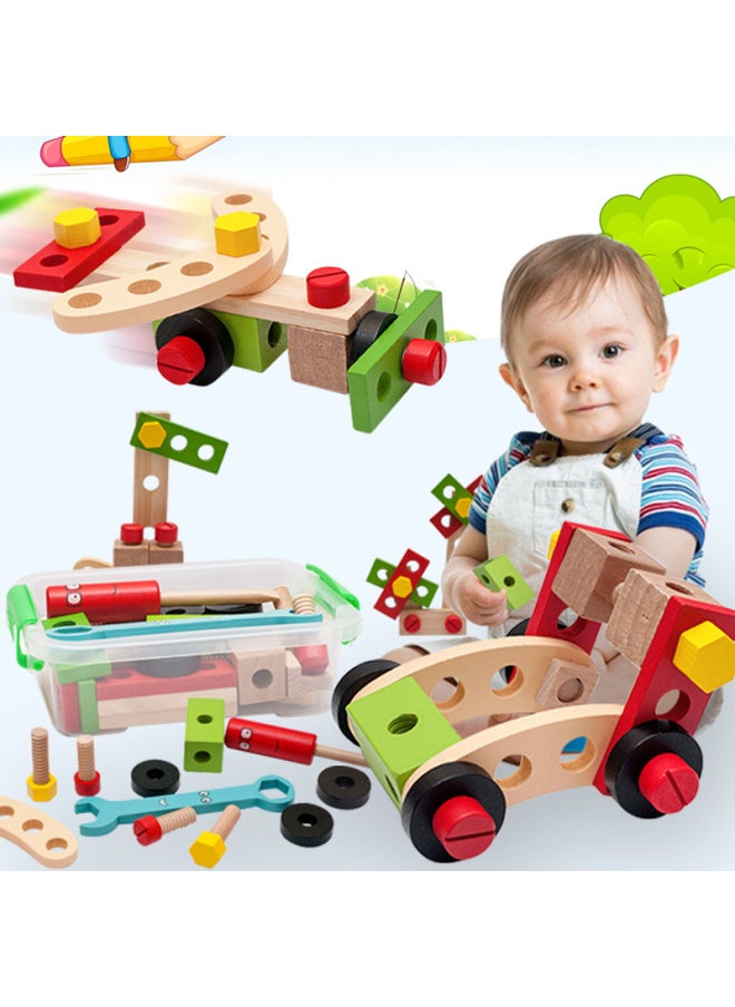 Wooden Variety Nut Simulation DIY Portable Toolbox Combination Disassembly And Assembly Educational Boys Play House Maintenance Toys-Color:Variant Nut Combination (plastic Box)