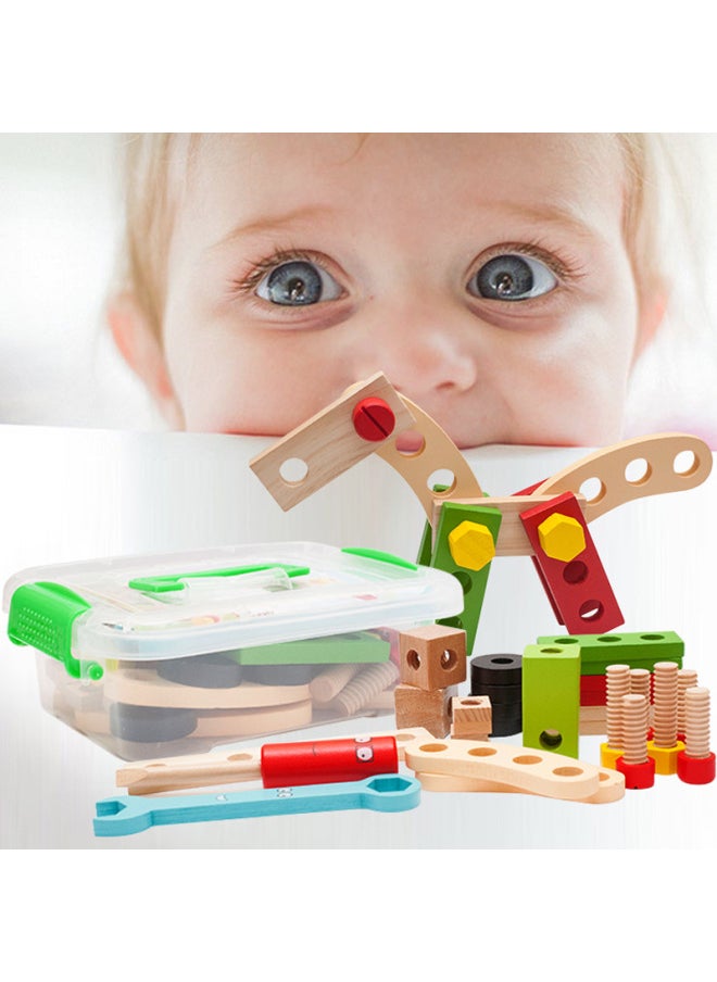 Wooden Variety Nut Simulation DIY Portable Toolbox Combination Disassembly And Assembly Educational Boys Play House Maintenance Toys-Color:Variant Nut Combination (plastic Box)