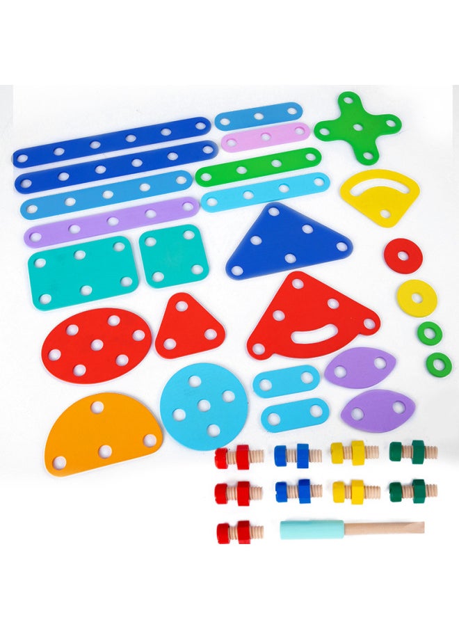 Children's Nut Shape Assembling Early Education Educational Toys Puzzle Building Blocks Disassembly Screw Nut Combination Wooden-Color:Nut Shape Assembly