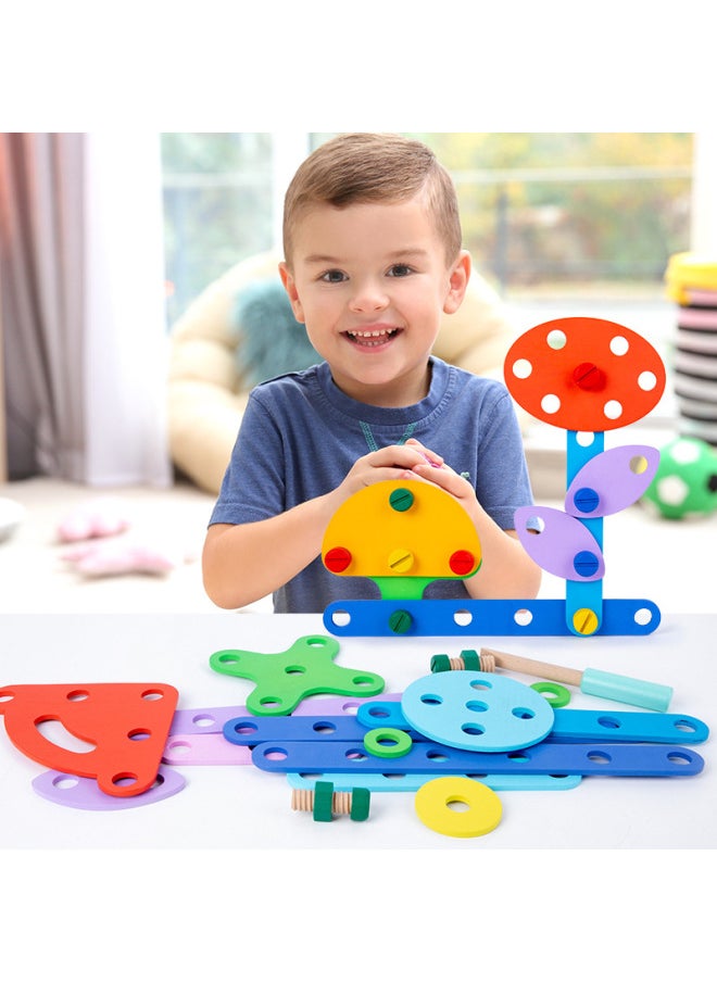 Children's Nut Shape Assembling Early Education Educational Toys Puzzle Building Blocks Disassembly Screw Nut Combination Wooden-Color:Nut Shape Assembly