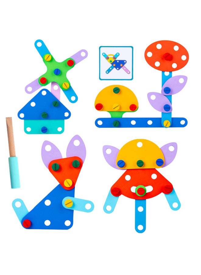 Children's Nut Shape Assembling Early Education Educational Toys Puzzle Building Blocks Disassembly Screw Nut Combination Wooden-Color:Nut Shape Assembly