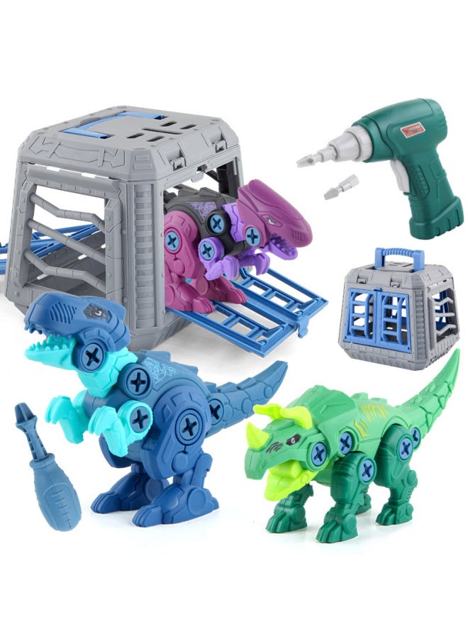 Children Screw DIY Assembled Tyrannosaurus Rex Building Blocks Toy Dinosaur Building Blocks Electric Disassembly Toy-Color:CT006-1 Assembled Dinosaur Orange 513.8G