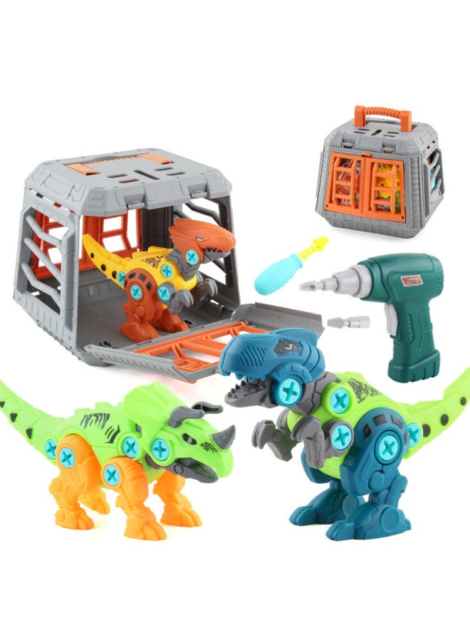 Children Screw DIY Assembled Tyrannosaurus Rex Building Blocks Toy Dinosaur Building Blocks Electric Disassembly Toy-Color:CT006-1 Assembled Dinosaur Orange 513.8G