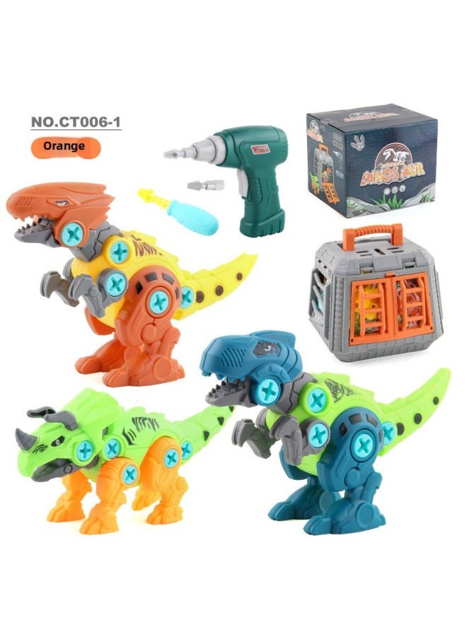 Children Screw DIY Assembled Tyrannosaurus Rex Building Blocks Toy Dinosaur Building Blocks Electric Disassembly Toy-Color:CT006-1 Assembled Dinosaur Orange 513.8G