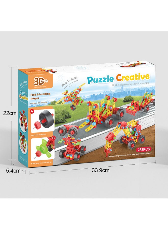 [Direct Supply] Children's Puzzle DIY Assembled Toolbox Nut Building Blocks Electric Drill Screw Puzzle Toy-Color:Lz5841-288PCs Electric Screw-color Box