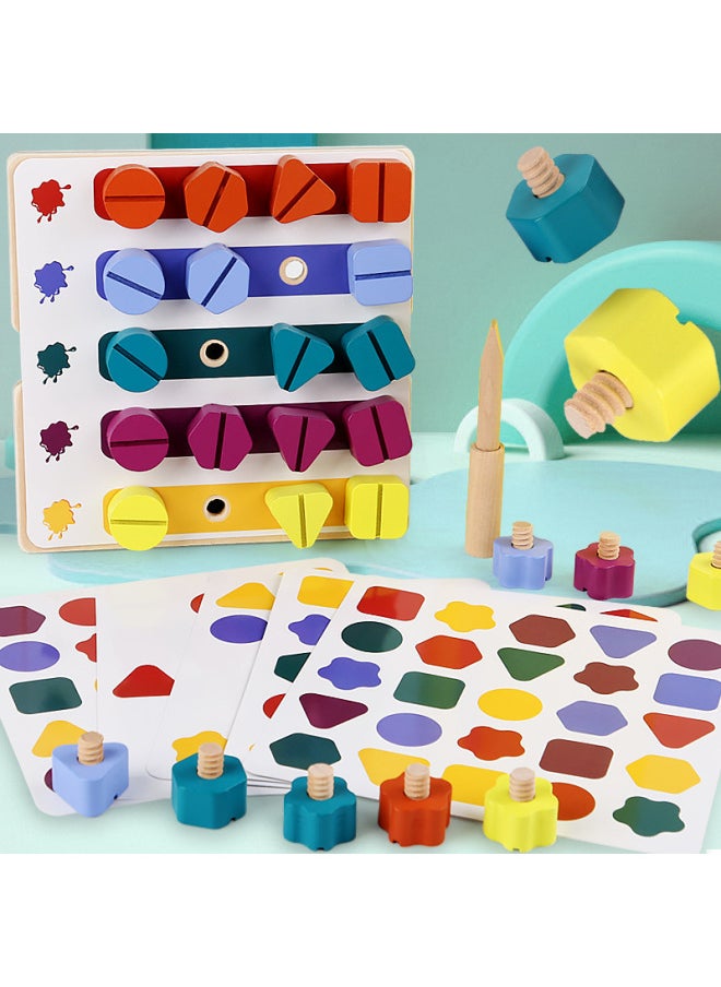 Baby Early Education 1-3 Years Old Children Benefit Intelligence Desktop Building Blocks Screw Toys Nail Nut Shape Matching-Color:SY-Rainbow Shape Nut (two Ways To Play)