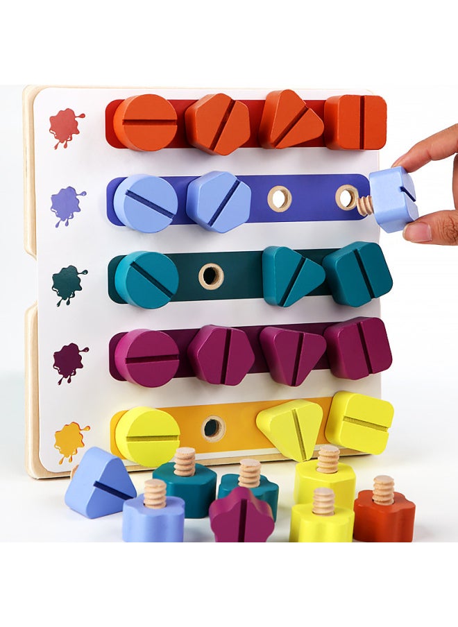 Baby Early Education 1-3 Years Old Children Benefit Intelligence Desktop Building Blocks Screw Toys Nail Nut Shape Matching-Color:SY-Rainbow Shape Nut (two Ways To Play)