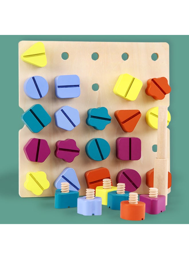 Baby Early Education 1-3 Years Old Children Benefit Intelligence Desktop Building Blocks Screw Toys Nail Nut Shape Matching-Color:SY-Rainbow Shape Nut (two Ways To Play)