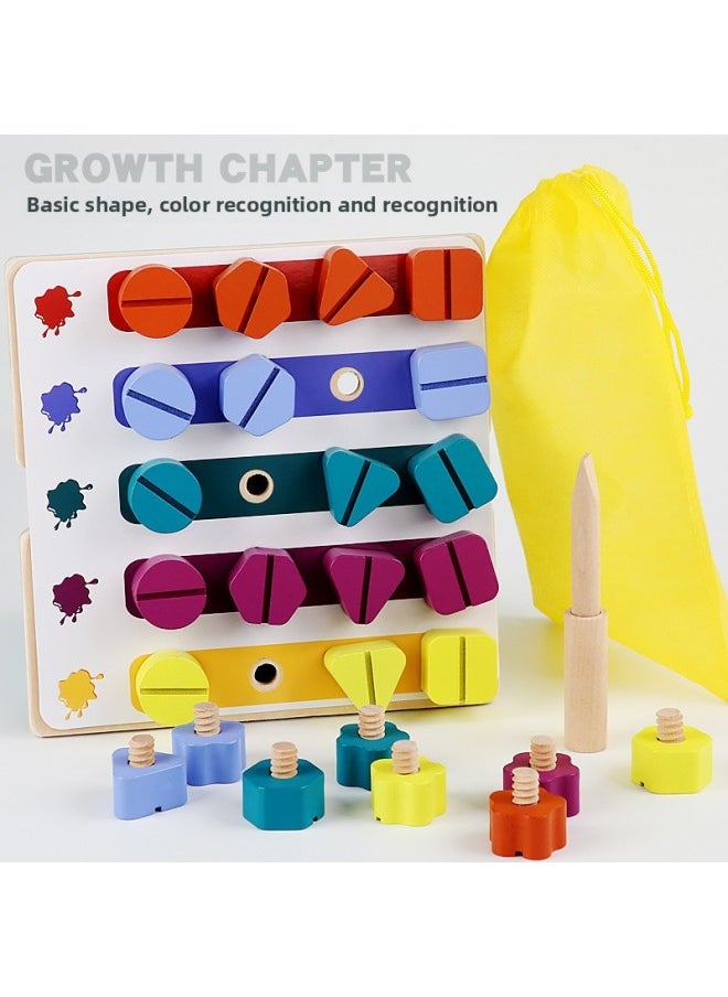 Baby Early Education 1-3 Years Old Children Benefit Intelligence Desktop Building Blocks Screw Toys Nail Nut Shape Matching-Color:SY-Rainbow Shape Nut (two Ways To Play)