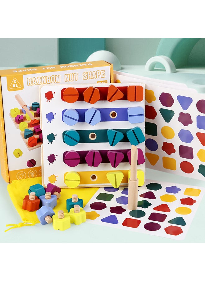 Baby Early Education 1-3 Years Old Children Benefit Intelligence Desktop Building Blocks Screw Toys Nail Nut Shape Matching-Color:SY-Rainbow Shape Nut (two Ways To Play)