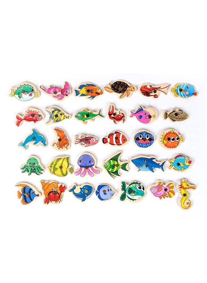 Wooden Magnetic Fishing Game Fine Motor Skill Magnet Fish Catching Counting Toy for Preschool